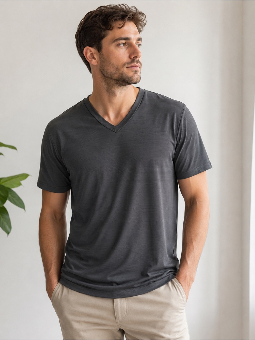 Michael Brandon Men’s Gray V-Neck Short Sleeve Shirt Size L